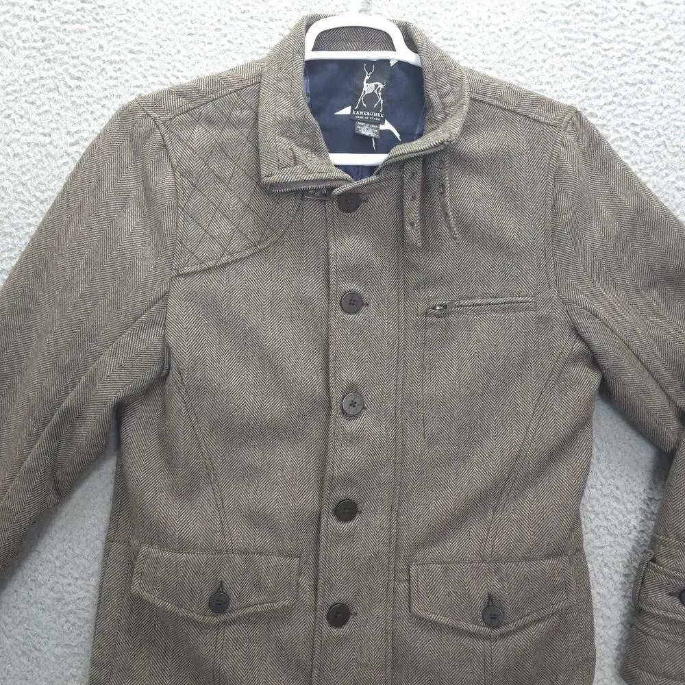 Kane & Unke Jacket Mens Medium Brown Wool Blend Utility Zip Up Hooded Coat Mock